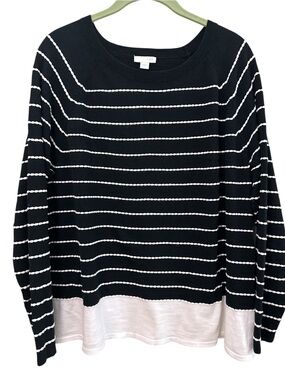 J. Jill Black and White Striped Crewneck Sweater Size L